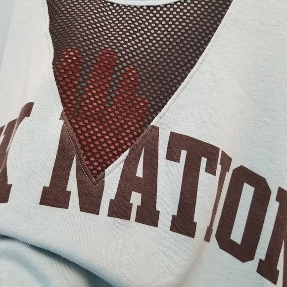 {M} PINK VS Mesh V Cutout Crew Pullover Baby Blue Sweatshirt - Picture 5 of 9